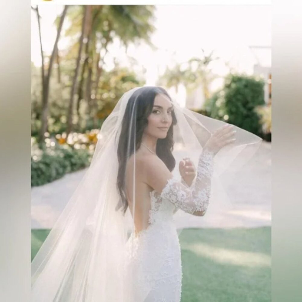 Plain Cathedral Wedding Veil with Blusher